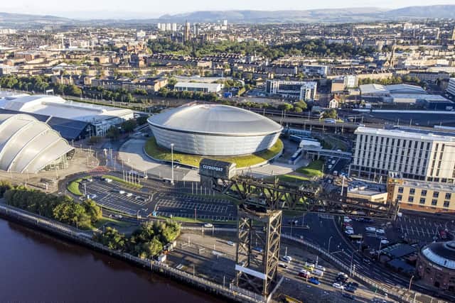 The Armadillo, Exhibition Halls and SSE Hydro, on the Scottish Event Campus alongside the River Clyde in Glasgow, which will host the UN Climate Change Conference of the Parties (Cop26) next month.