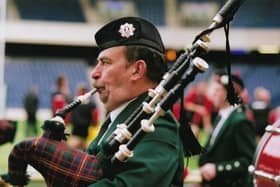 Gordon Campbell taught hundreds of bagpipe players in Scotland and abroad; here he is at Murrayfield Stadium in 2004
