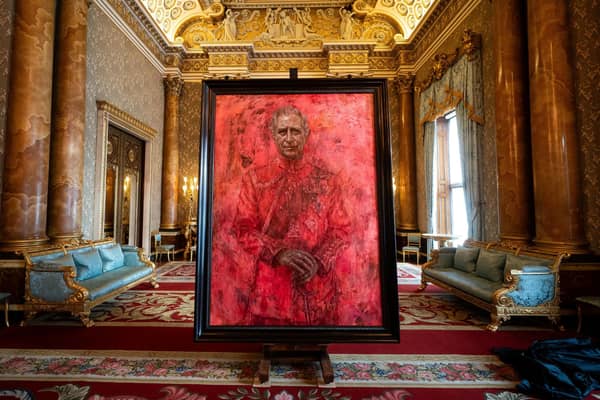 The unveiling of artist Jonathan Yeo's portrait of the King in the blue drawing room at Buckingham Palace, London. The portrait was commissioned in 2020 to celebrate the then Prince of Wales's 50 years as a member of The Drapers' Company in 2022. The artwork depicts the King wearing the uniform of the Welsh Guards, of which he was made Regimental Colonel in 1975 PIC: Aaron Chown/PA Wire