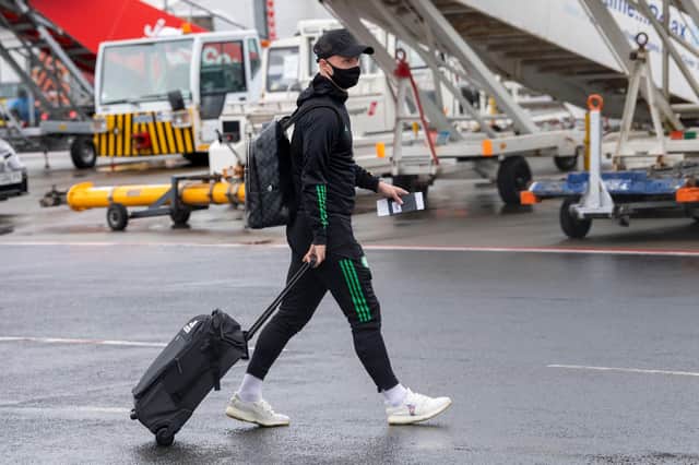 Celtic's Leigh Griffiths departs for Savajevo at Glasgow Airport.
