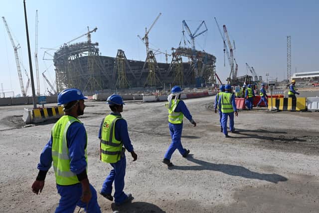 Qatar's Lusail Stadium under construction in 2019.  (Photo by GIUSEPPE CACACE/AFP via Getty Images)