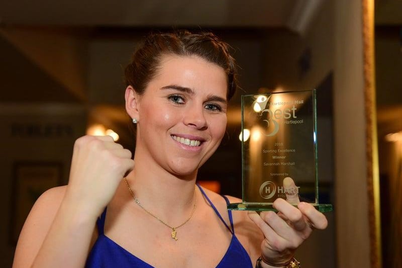Born in May 1991, sporting hero Marshall became the first British female amateur world champion in 2012 and also represented Great Britain at middleweight in the 2012 and 2016 Olympic Games. In October 2020, in her 9th professional fight, she became the WBO female middleweight champion with a TKO victory over opponent Hannah Rankin at Wembley Arena. She's pictured here collecting a Best Of Hartlepool award for her sporting achievements.