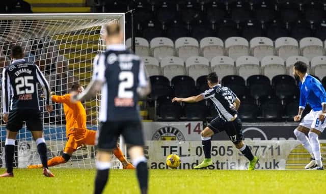Jamie McGrath slots the ball beyond Allan McGregor for his second goal in St Mirren's shock 3-2 win over Rangers in the quarter-final of the Betfred Cup. (Photo by Craig Williamson / SNS Group)