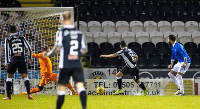 Jamie McGrath slots the ball beyond Allan McGregor for his second goal in St Mirren's shock 3-2 win over Rangers in the quarter-final of the Betfred Cup. (Photo by Craig Williamson / SNS Group)