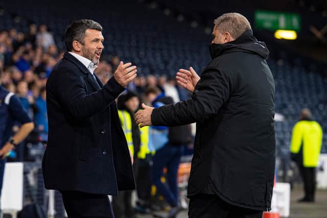 St Johnstone manager Callum Davidson (left) and Celtic manager Ange Postecoglou have both expressed concerns over how the spread of the Omicron variant might impact Scottish football. (Photo by Ross MacDonald / SNS Group)