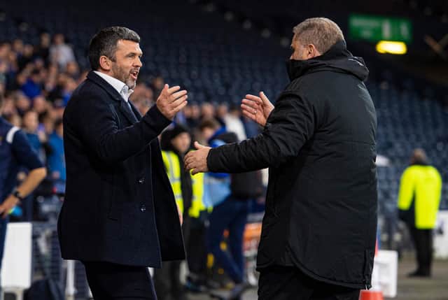 St Johnstone manager Callum Davidson (left) and Celtic manager Ange Postecoglou have both expressed concerns over how the spread of the Omicron variant might impact Scottish football. (Photo by Ross MacDonald / SNS Group)