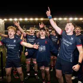Merchiston Castle celebrate winning the U18 Schools Cup Final against Edinburgh Academy at BT Murrayfield. (Photo by Paul Devlin / SNS Group)