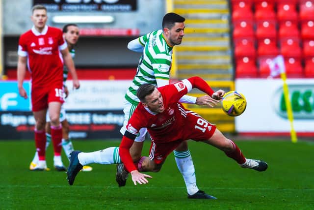 The performance of Tom Rogic, seen here challenging Aberdeen's Lewis Ferguson, in his first start since March was a positive seized on by Neil Lennon following the damaging 3-3 draw at Pittodrie (Photo by Craig Foy / SNS Group)