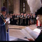 Dame Katherine Grainger carries the Elizabeth Sword. Picture: BBC