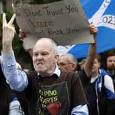 Protesters demonstrate outside the Conservative party leadership hustings in Perth (Picture: Jeff J Mitchell/Getty Images)