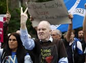 Protesters demonstrate outside the Conservative party leadership hustings in Perth (Picture: Jeff J Mitchell/Getty Images)