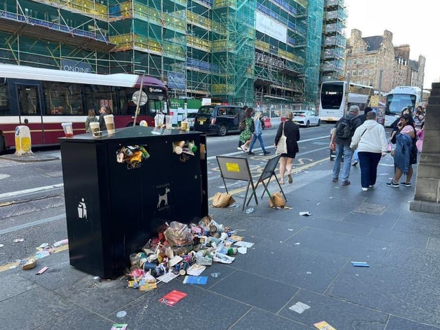 Bins in Edinburgh overflowing