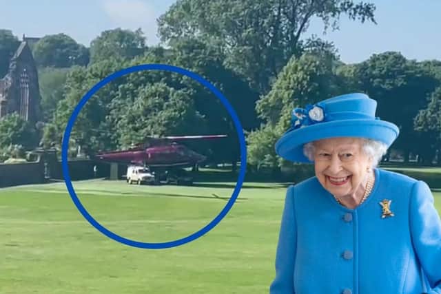 The moment Queen Elizabeth II's helicopter touched down at Holyroodhouse in Edinburgh (Photo: Katharine Hay and Conor Marlborough).