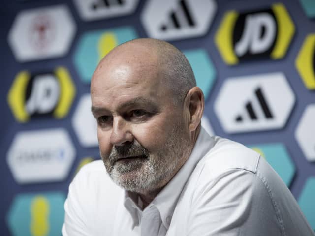 Scotland head coach Steve Clarke outlines his provisional squad for Euro 2024 at Wednesday's Hampden press conference. (Photo by Craig Williamson / SNS Group)