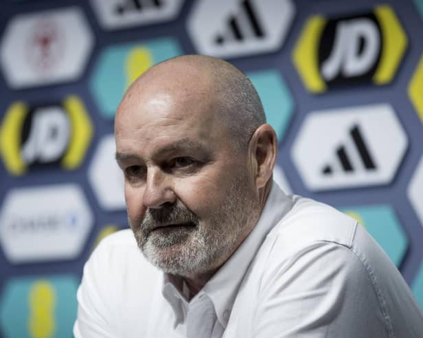 Scotland head coach Steve Clarke outlines his provisional squad for Euro 2024 at Wednesday's Hampden press conference. (Photo by Craig Williamson / SNS Group)