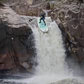 Sam Garthwaite negotiating a waterfall on the River Etive in Glencoe. (Photo by Jake Garthwaite)