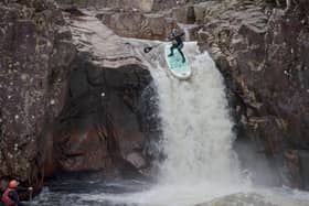 Sam Garthwaite negotiating a waterfall on the River Etive in Glencoe. (Photo by Jake Garthwaite)