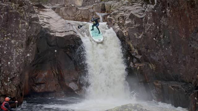 Sam Garthwaite negotiating a waterfall on the River Etive in Glencoe. (Photo by Jake Garthwaite)