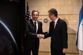 Israeli Minster of Foreign Affairs, Eli Cohen welcomes US Secretary of State Antony Blinken in Jerusalem, Israel. .