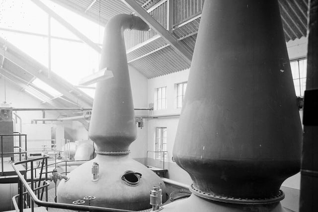 The still room at the Jura Distillery which had one of the largest wash stills in Scotland - with a capacity of 7000 gallons.