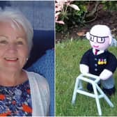 Sheila made the knitted doll of Sir Tom last year and sent it to him as a gift