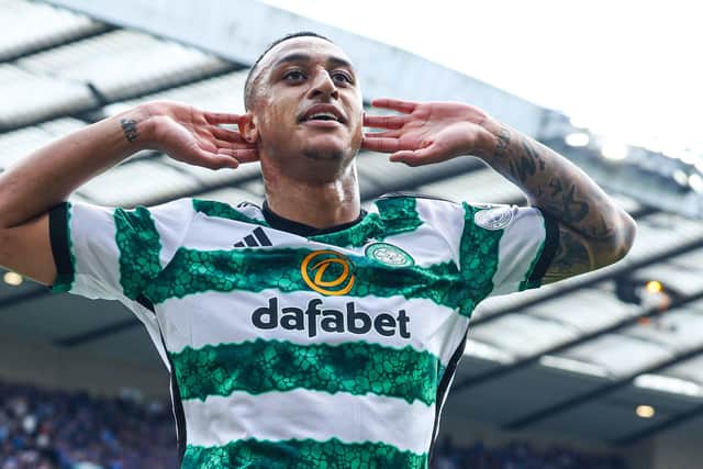 Celtic's Adam Idah celebrates scoring the winner in the Scottish Cup final against Rangers in May. (Photo by Craig Foy / SNS Group)