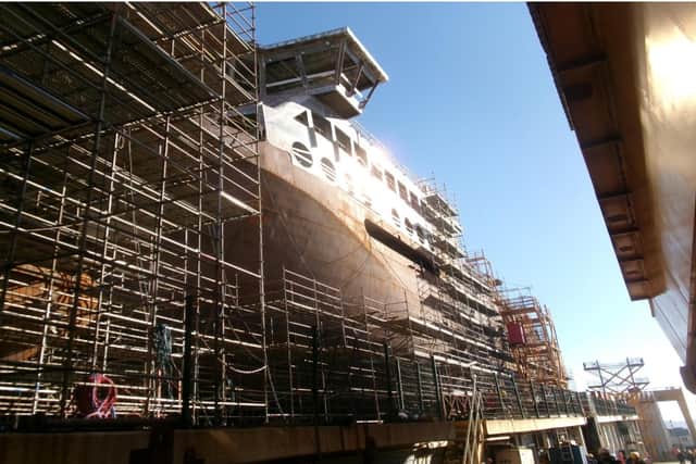 Loch Indaal under construction at the Cemre shipyard in Turkey last week. (Photo by Cmal)