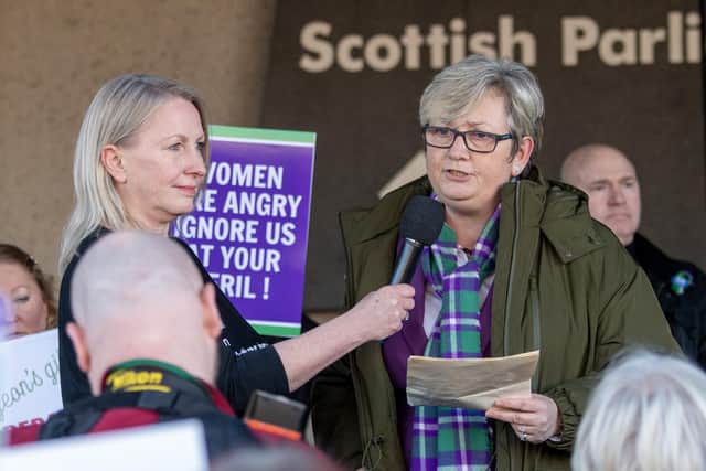 Joanna Cherry speaks at a For Women Scotland and Scottish Feminist Network rally outside the Scottish Parliament in December (Picture: Lesley Martin/PA)