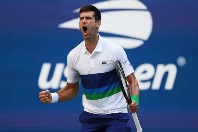Novak Djokovic celebrates a point against Kei Nishikori during his Men's Singles third round match in Flushing Meadows, New York City. (Photo by Al Bello/Getty Images)