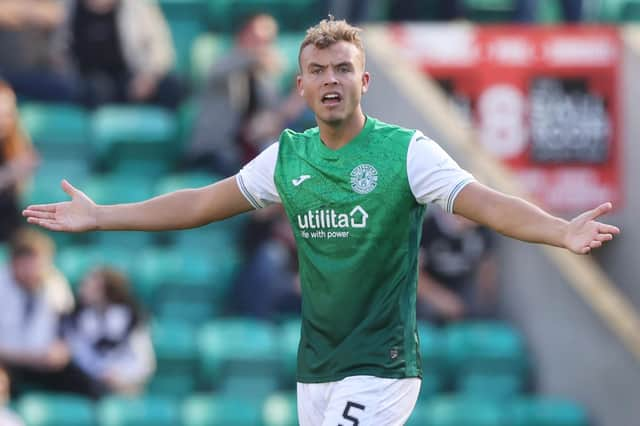 Ryan Porteous received a straight red card for a tackle on Rangers midfielder Joe Aribo during Hibs' 2-1 loss at Ibrox. Picture: SNS