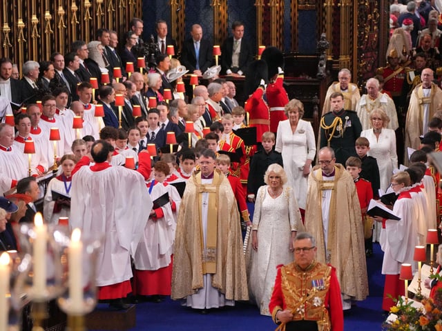 Queen Camilla (centre right) during her coronation ceremony at Westminster Abbey, London.