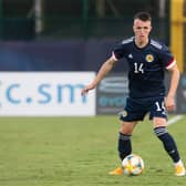 Celtic midfielder David Turnbull in action for Scotland U21 during a European Championship Qualifying match against San Marino U21 in Serravalle, San Marino on October 13, 2020. (Photo by Craig Foy / SNS Group)