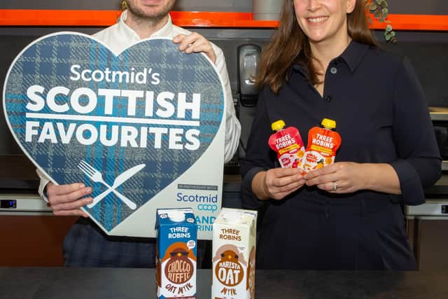 (Pictured: Scotmid’s Steve Addison with Three Robin’s founder Karen Robinson)