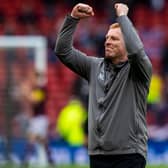 Celtic manager Neil Lennon celebrates the club's  most recent Scottish Cup win that came with a final triumph over Hearts in May 2019