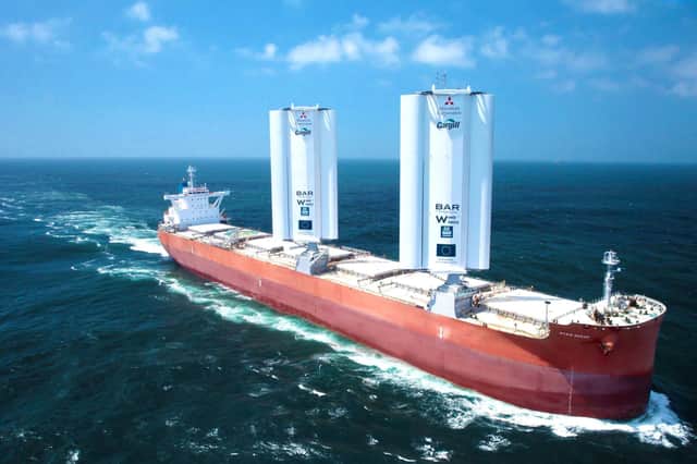 The cargo ship Pyxis Ocean has been retrofitted with WindWings, to save fuel on its journey from China to Brazil. Picture: PA Wire