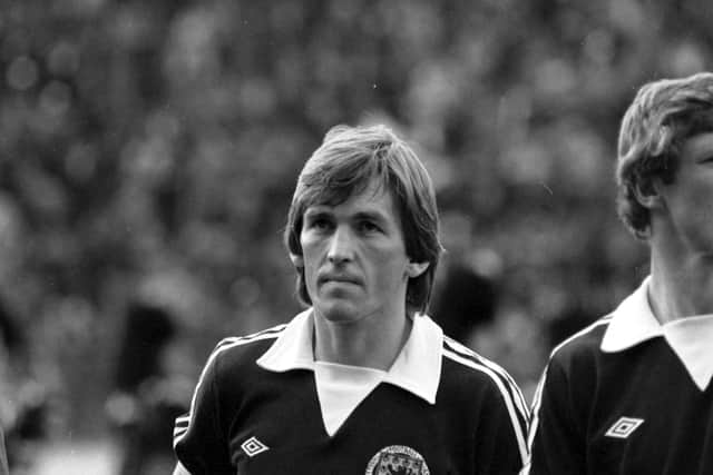 Kenny Dalglish lines up for Scotland as a Liverpool player - but he scored more goals for his country in his Celtic days. (Photo by Allan Milligan).