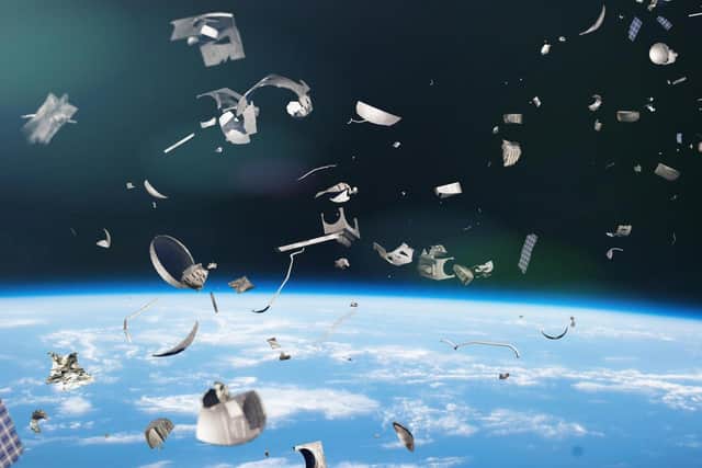 Examples of 'space junk' include disused man-made objects like satellites that float in orbit around Earth and occasionally enter our atmosphere.