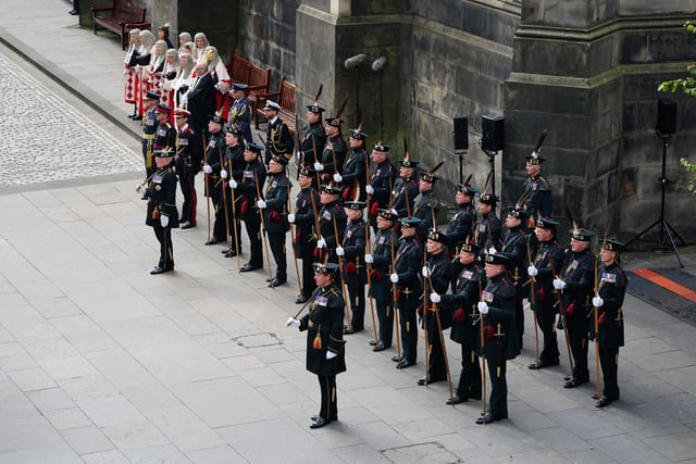 Royal Archers and High Court judges during an Accession Proclamation Ceremony at Mercat Cross, Edinburgh, publicly proclaiming King Charles III as the new monarch. Picture date: Sunday September 11, 2022.
