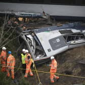 Investigators continuing to work at the scene near Stonehaven, Aberdeenshire, following the derailment of the ScotRail train, which cost the lives of three people. Picture: Jane Barlow/PA Wire