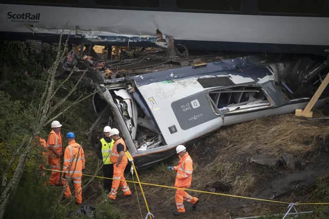 Investigators continuing to work at the scene near Stonehaven, Aberdeenshire, following the derailment of the ScotRail train, which cost the lives of three people. Picture: Jane Barlow/PA Wire