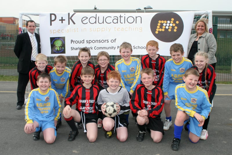 Sharley Park Primary School's footballers are delighted to get new  goal posts after old ones were stolen in 2010.