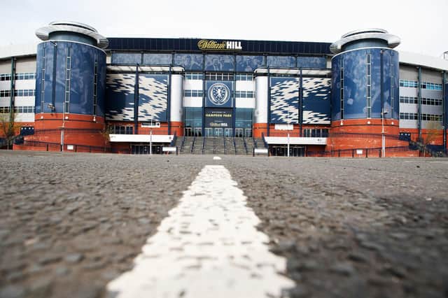 Hampden Park Stadium, on April 14, 2020,  in Glasgow, Scotland. (Craig Williamson / SNS Group)