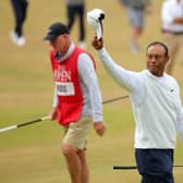 Tiger Woods acknowledges the crowd on the 18th green at St Andrews after missing the cut in the 150th Open in July. Picture: Kevin C. Cox/Getty Images.