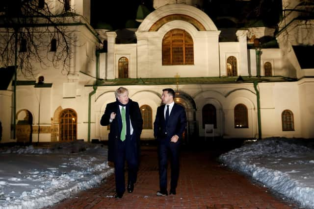 Boris Johnson meets Ukrainian president Volodymyr Zelensky in Kyiv, Ukraine, shortly before the Russian invasion (Picture: Peter Nicholls/PA)