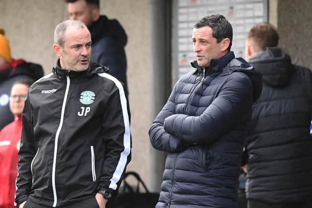 Jack Ross (right) with assistant coach John Potter left Hibs earlier this month. (Photo by Alan Harvey / SNS Group)