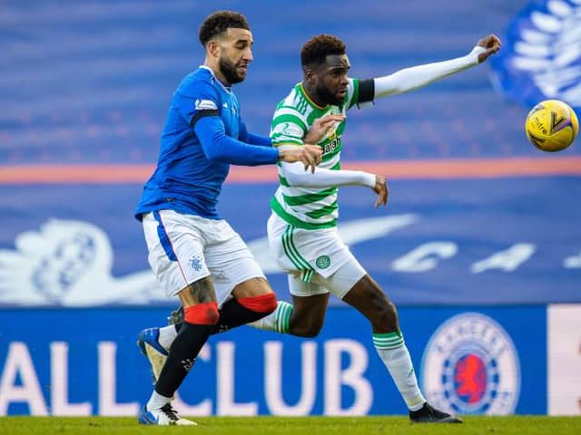 Rangers' Connor Goldson (left) tussles with Celtic's Odsonne Edouard during a Scottish Premiership match between Rangers and Celtic at Ibrox (Photo by Craig Williamson / SNS Group)