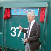 Stuart Sellar unveils the plaque bearing his own name - W S Sellar - on locomotive 37175