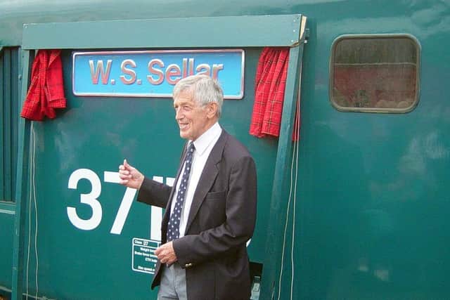 Stuart Sellar unveils the plaque bearing his own name - W S Sellar - on locomotive 37175