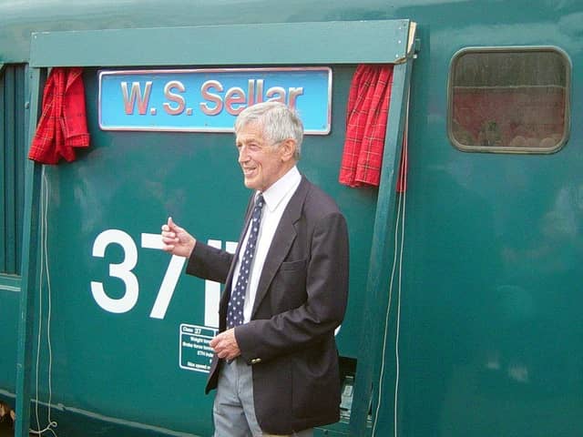 Stuart Sellar unveils the plaque bearing his own name - W S Sellar - on locomotive 37175