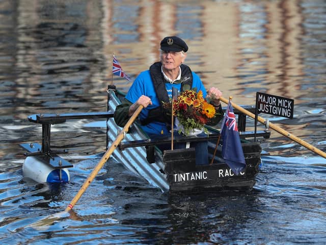 Mr Stanley, who served in The Royal Scots Dragoon Guards for 35 years, arrived in Chichester, West Sussex, on Friday morning aboard his faithful vessel the Tintanic. (Photo: Andrew Matthews)